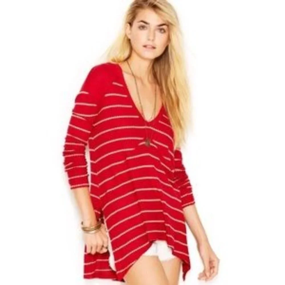 Free People Striped Sunset‎ Park Thermal Tunic Waffle Knit Bohemian sz Medium